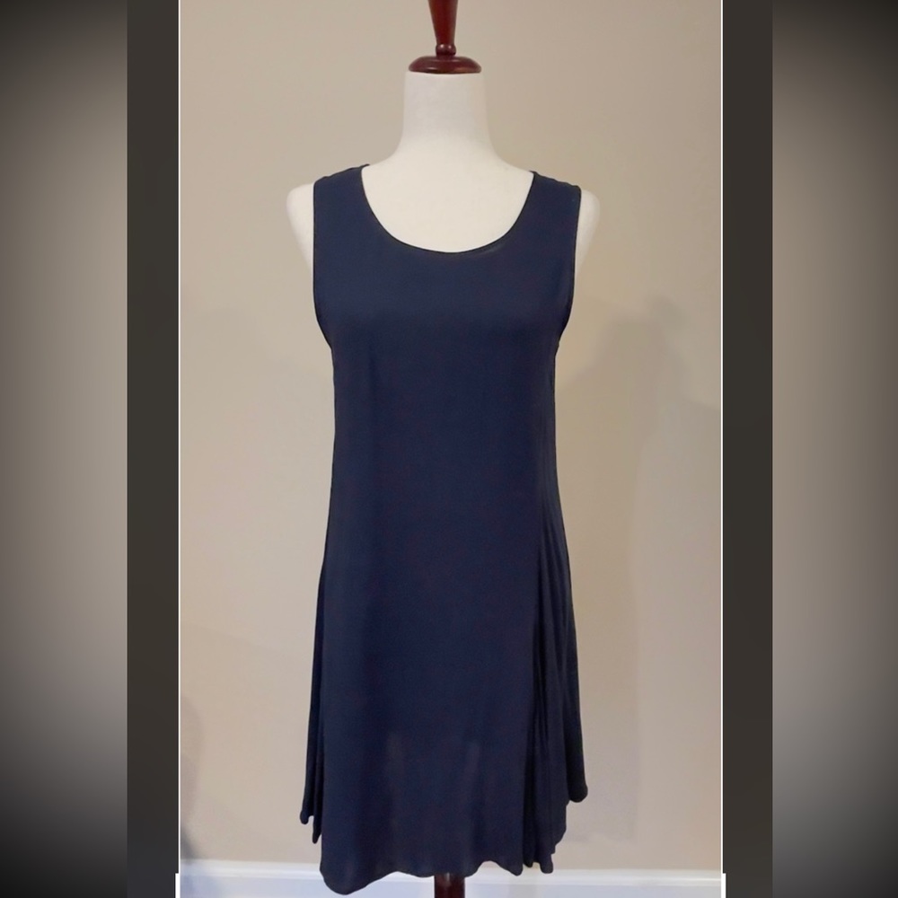 7 for all mankind asymmetrical sleeveless navy blue dress
